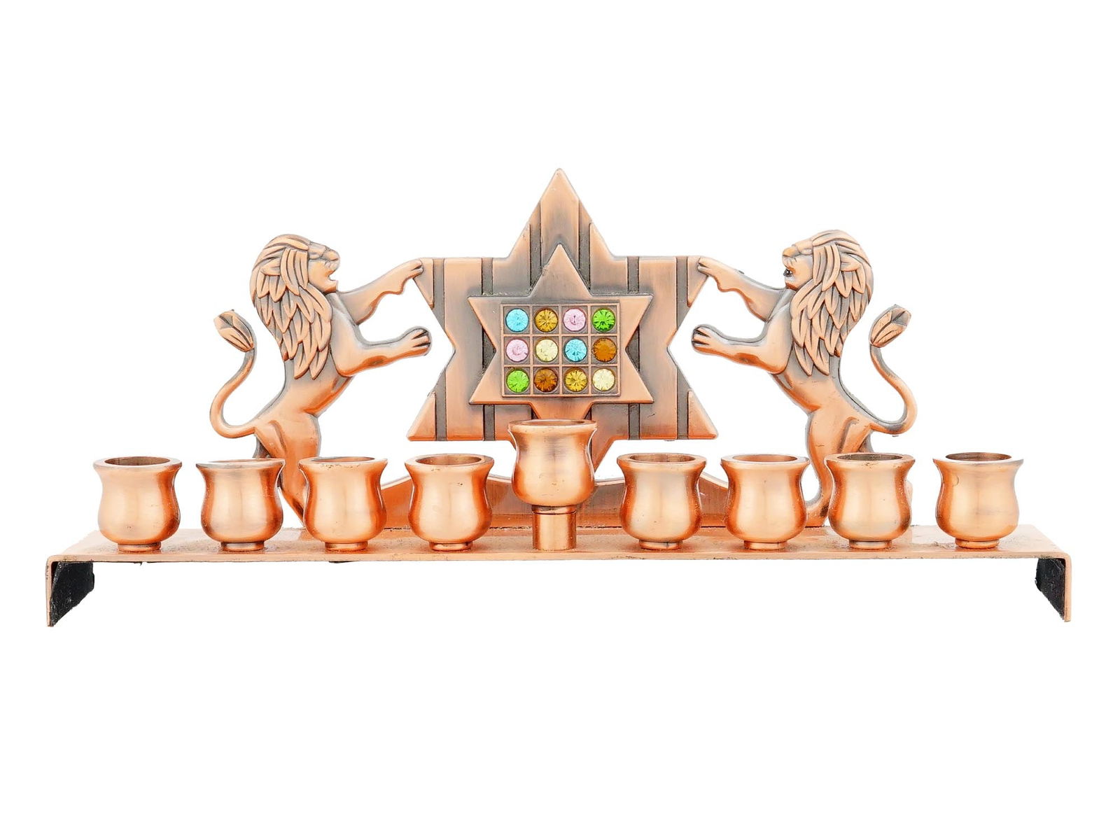 VINTAGE COPPER HANUKKAH MENORAH LAMP WITH STAR OF DAVID (1 of 8)