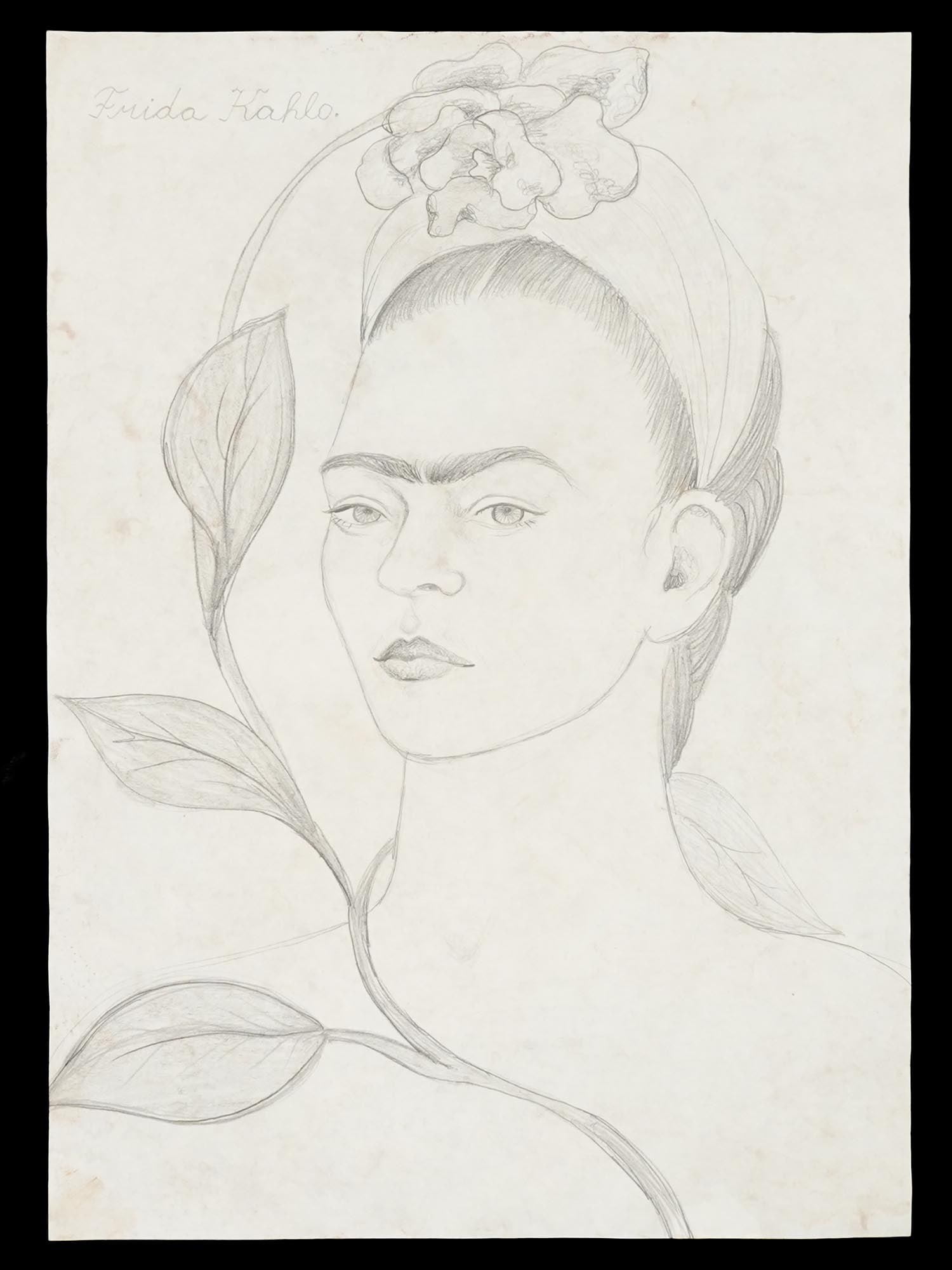 ATTR TO FRIDA KAHLO SELF PORTRAIT PENCIL PAINTING (1 of 4)