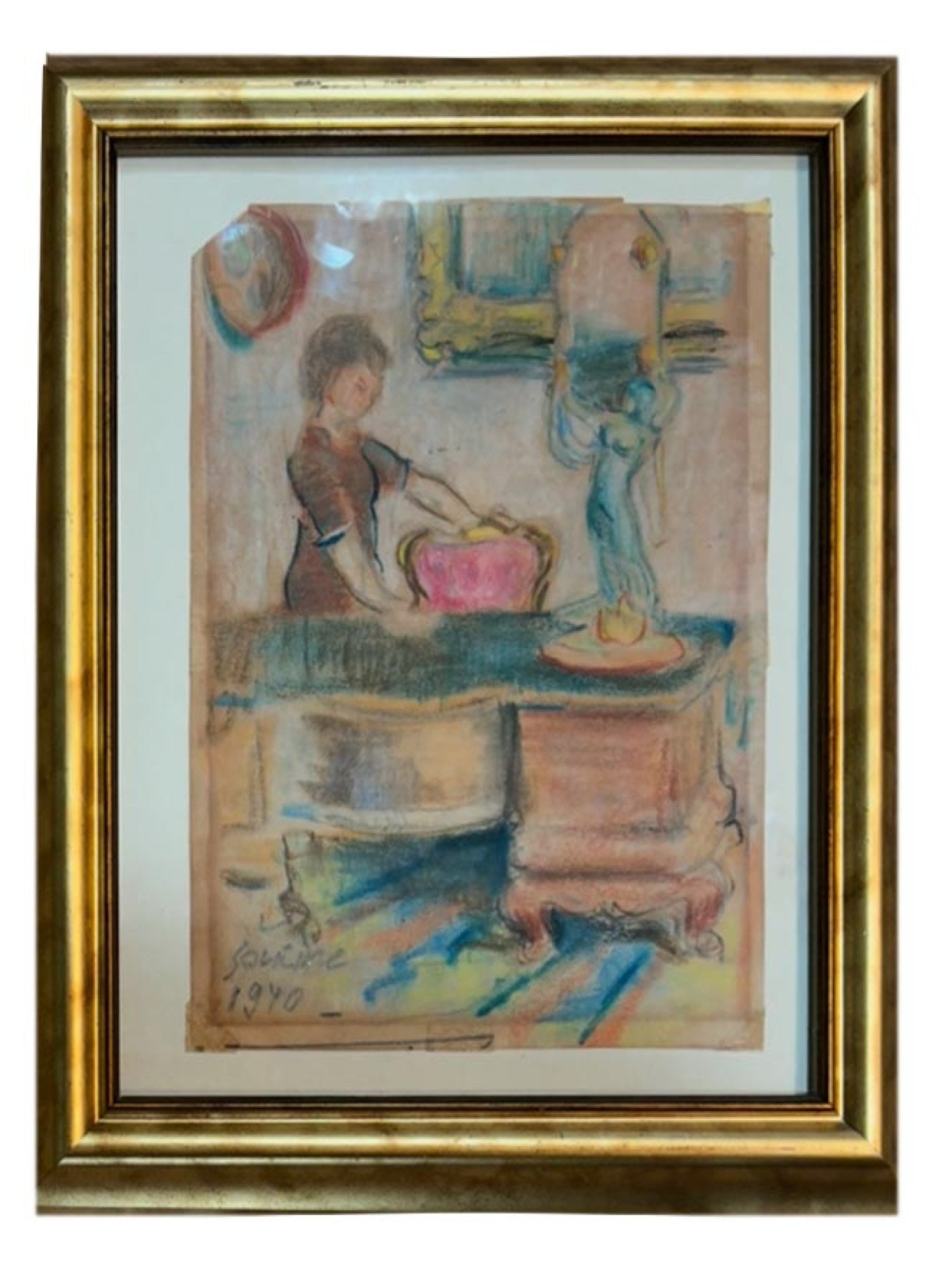 ATTR TO CHAIM SOUTINE FRENCH MIXED MEDIA PAINTING (1 of 6)