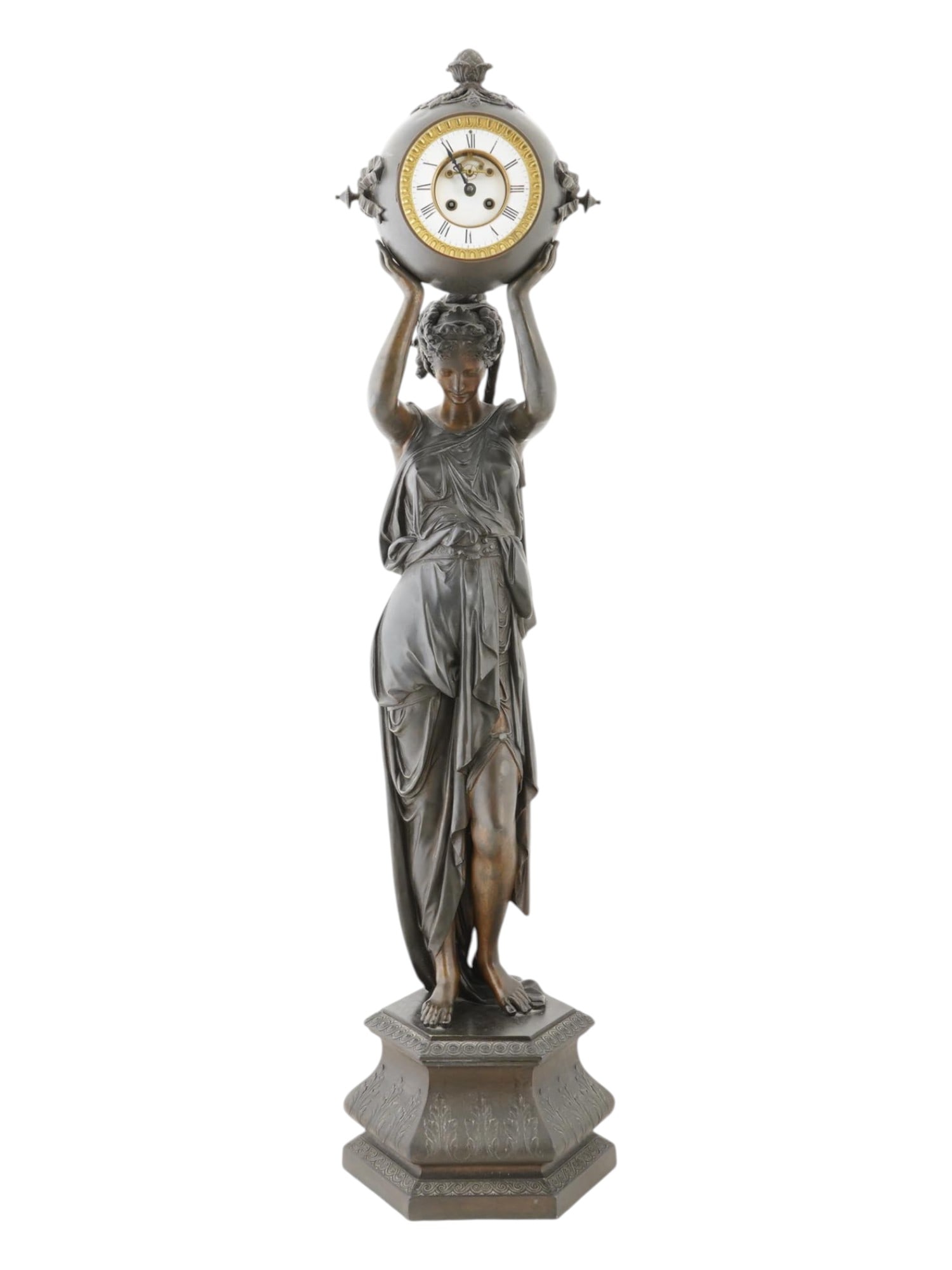 19TH C FRENCH SCULPTURAL CLOCK WITH PENDULUM (1 of 8)