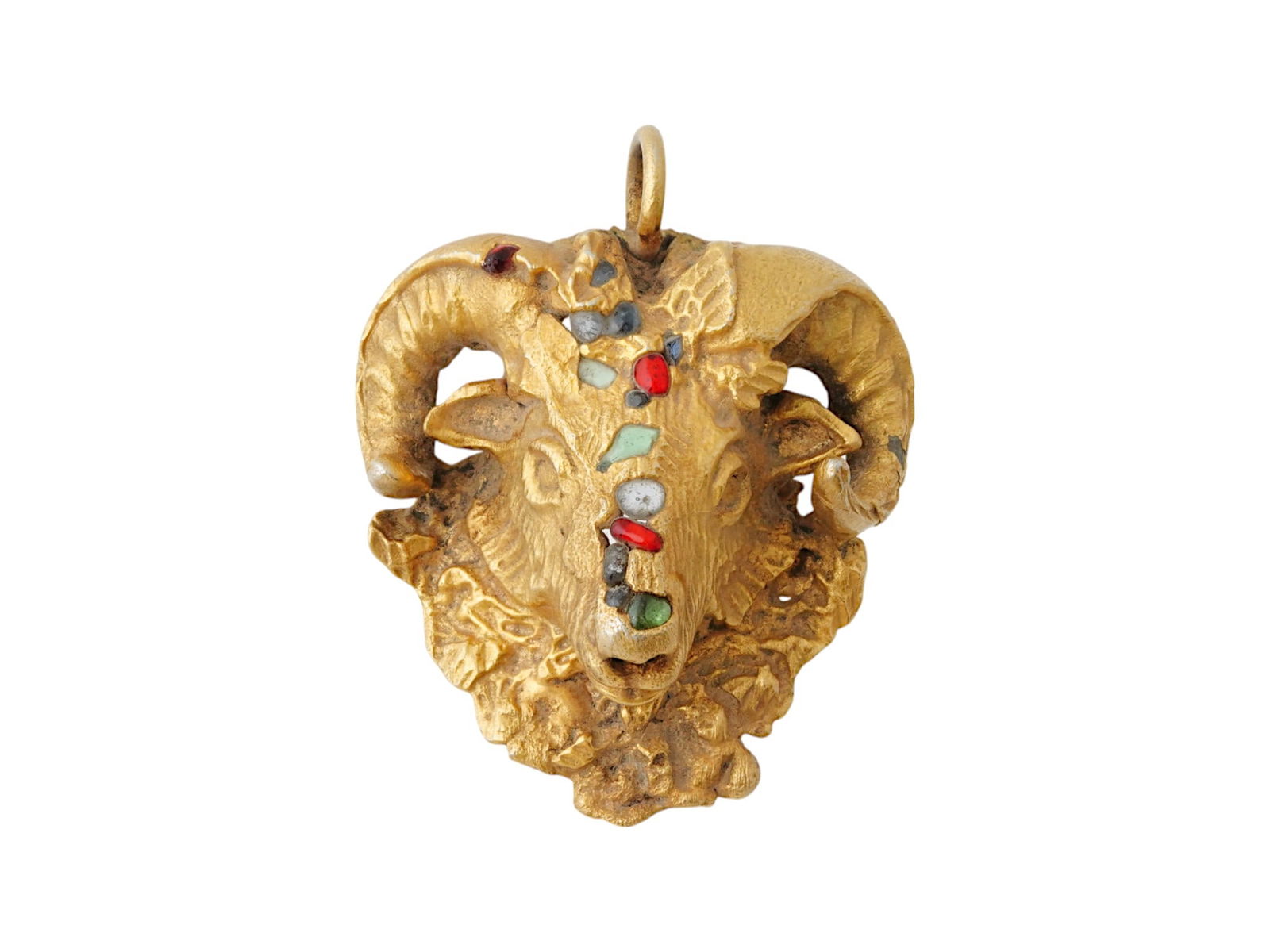 ANTIQUE PERSIAN HEAD OF RAM PENDANT W STONE INLAYS (1 of 5)