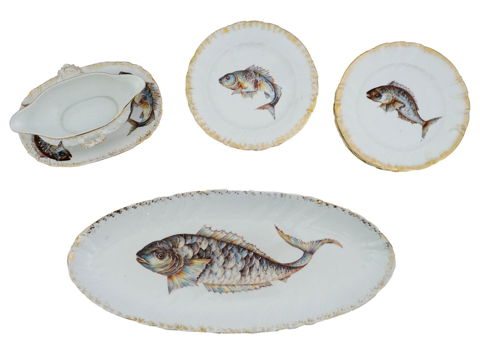 VINTAGE GERMAN PORCELAIN FISH TABLEWARE SET (1 of 12)