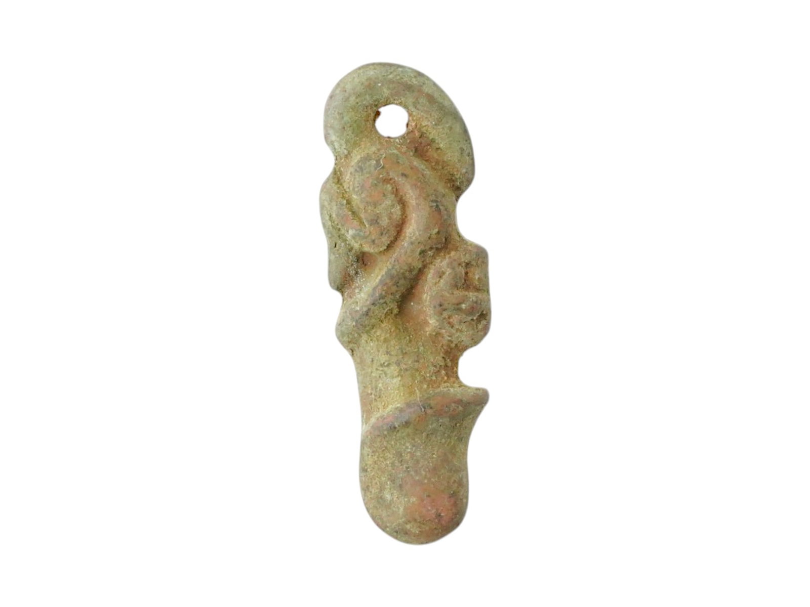 100 TO 200 BC ANCIENT ROMAN EROTIC BRONZE PENDANT: An ancient Roman bronze figural erotic pendant. The pendant depicts a phallus with a monkey wrapped around it. A loop for wearing. Circa: 100 to 200 AD. Ancient Roman Amulet pendants, Fetish Accessori