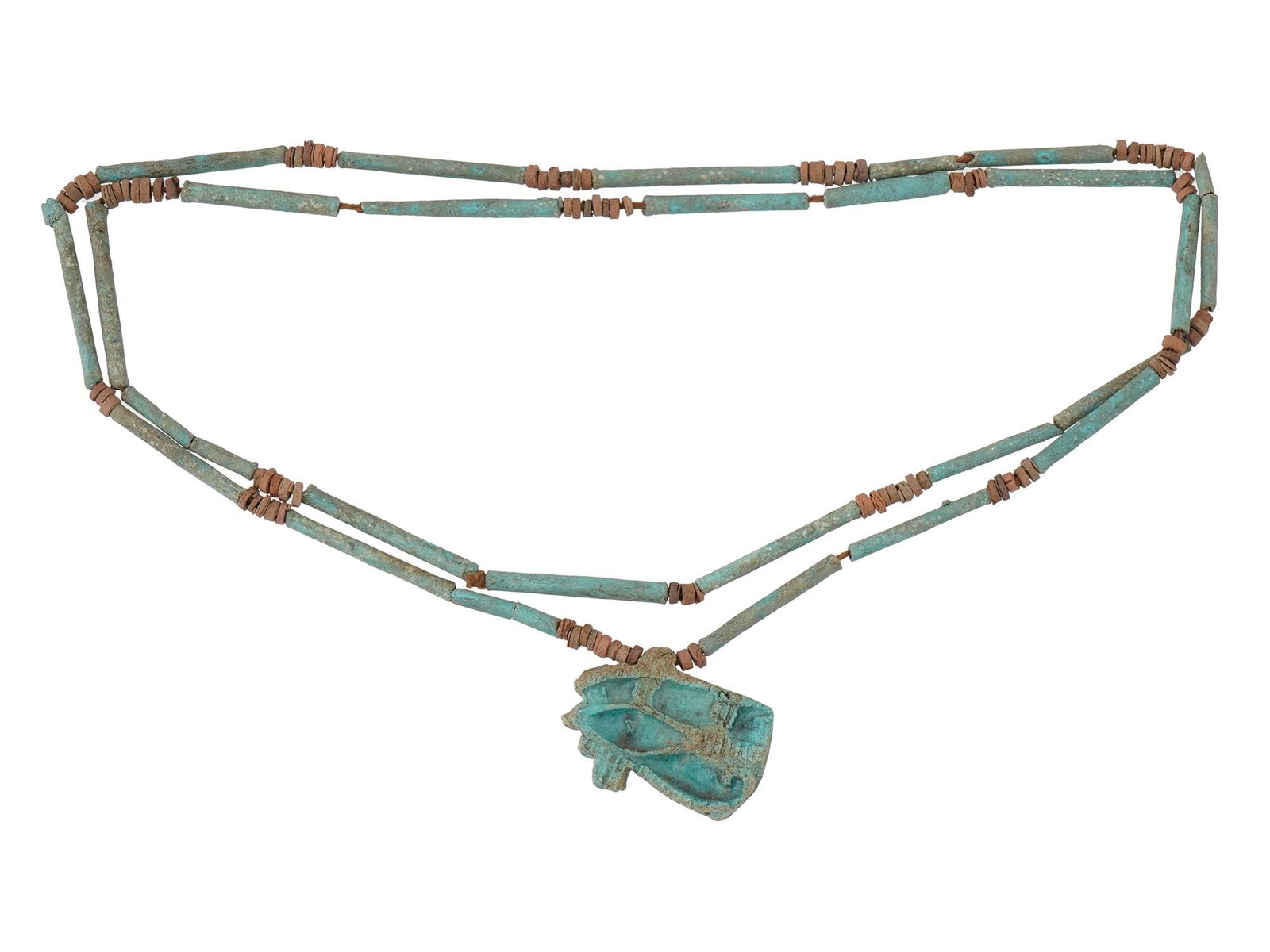 ANCIENT EGYPTIAN BEADED NECKLACE W HORUS AMULET (1 of 4)