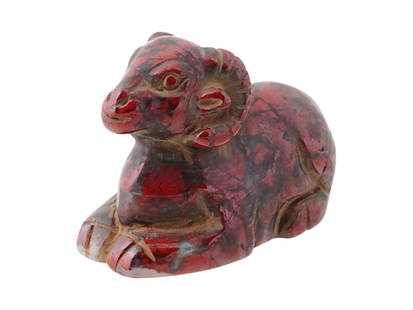 ANCIENT EGYPTIAN RED JASPER FIGURINE OF A RAM: An Ancient Egyptian carved red jasper figurine of a ram. Ptolemaic Egypt, ca. 305 to 30 BC. Historical Collectibles And Archaeological Relics, Sculpture And Carvings. THIS LOT QUALIFIES FOR A 3