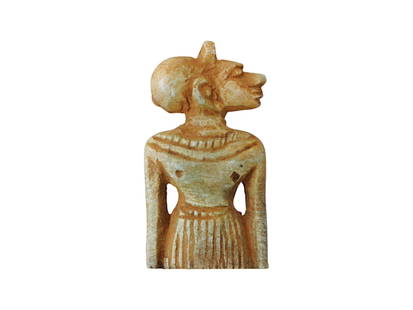 ANCIENT EGYPTIAN PTOLEMAIC PERIOD LIMESTONE PENDANT: An ancient Egyptian hand carved limestone pendant, Ptolemaic period, ca. 305 to 30 BC. Ancient Egyptian Hand Carved Stones, Beads, and Accessories for Collectors. THIS LOT QUALIFIES FOR A 30-DA