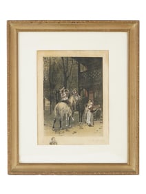 FRENCH PIECE ON SILK AFTER JEAN LOUIS MEISSONIER