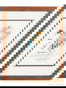 LITHOGRAPH PRINT SIGNED JEAN MICHEL BASQUIAT: A lithograph on paper signed Jean Michel Basquiat. Framed. Jean-Michel Basquiat, 1960 to 1988, an American street artist of Haitian descent, friend of Andy Warhol and Keith Haring. Depicts an abstract