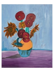 BRITISH PAINTING SUNFLOWERS SIGNED DAVID HOCKNEY