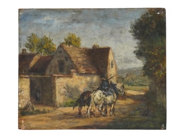 ATTR TO FRANCOIS JAQUES ANTIQUE RURAL OIL PAINTING
