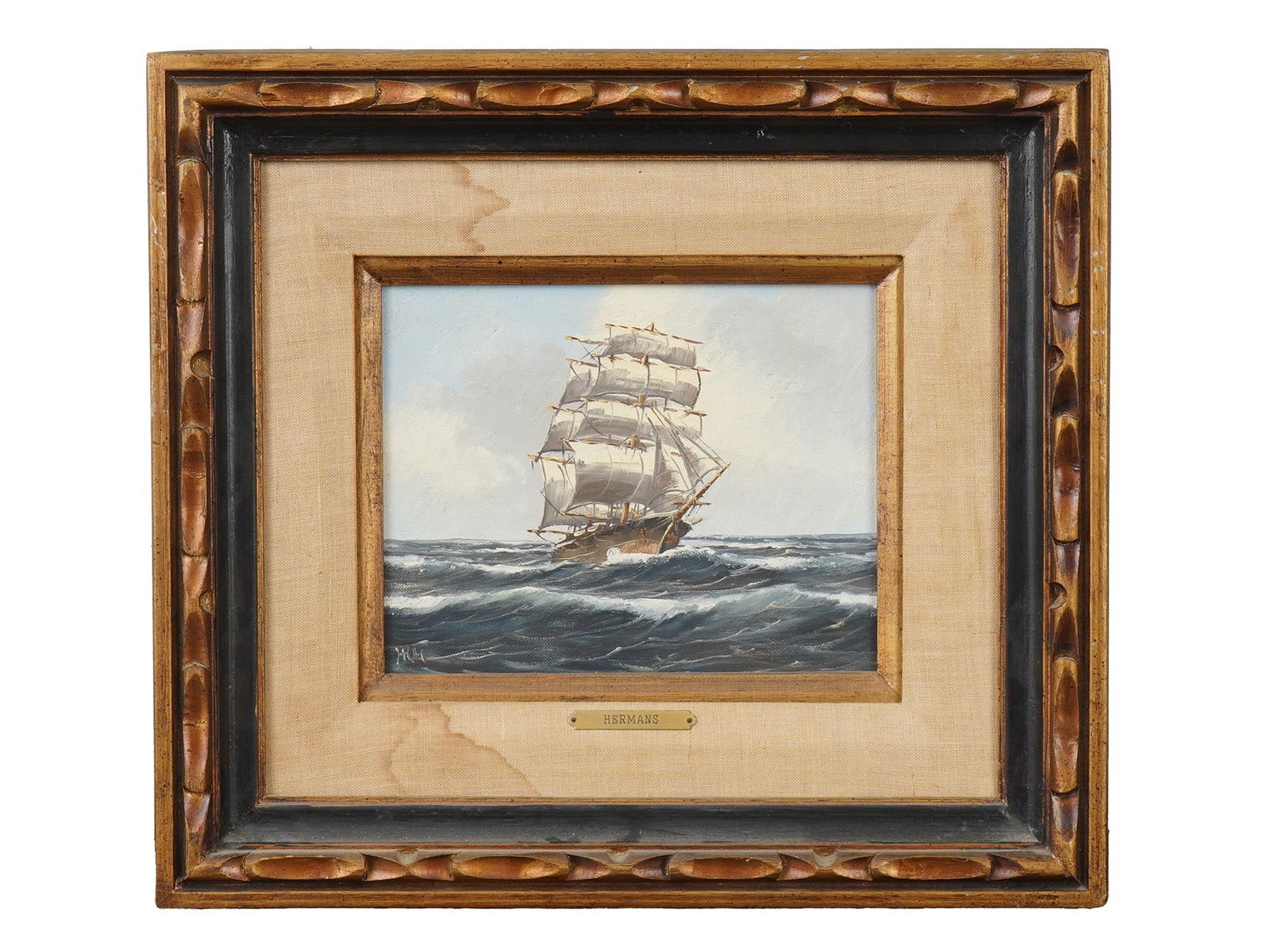 DUTCH SEASCAPE OIL PAINTING BY HENRIK HERMANS FRAMED (1 of 5)