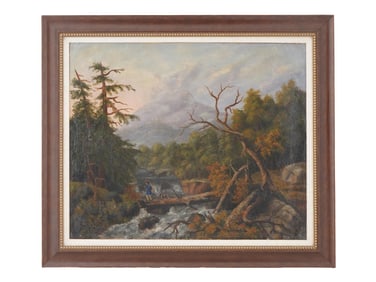 SIGNED SAVAGE ANTIQUE AMERICAN OIL LANDSCAPE PAINTING
