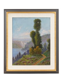 MID CENTURY OIL PAINTING LANDSCAPE SIGNED AND FRAMED