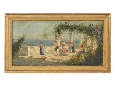 ITALIAN SCHOOL DANCE GENRE SCENE OIL PAINTING FRAMED