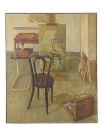 MODERNIST ARTISTS STUDIO INTERIOR OIL PAINTING FRAMED