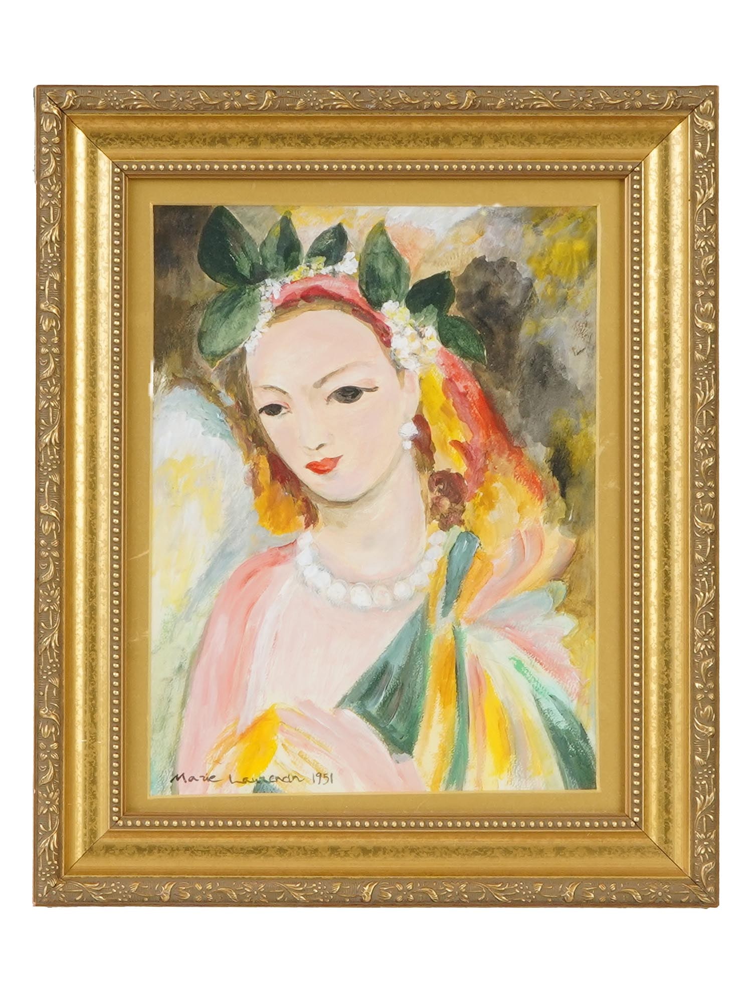 FRENCH MIXED MEDIA PAINTING SIGNED MARIE LAURENCIN (1 of 5)
