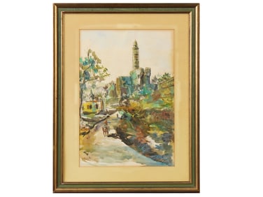 ORIENTAL CITYSCAPE WATERCOLOR PAINTING SIGNED