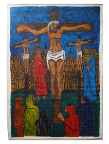 INDIAN ACRYLIC PAINTING SIGNED F N SOUZA W COA