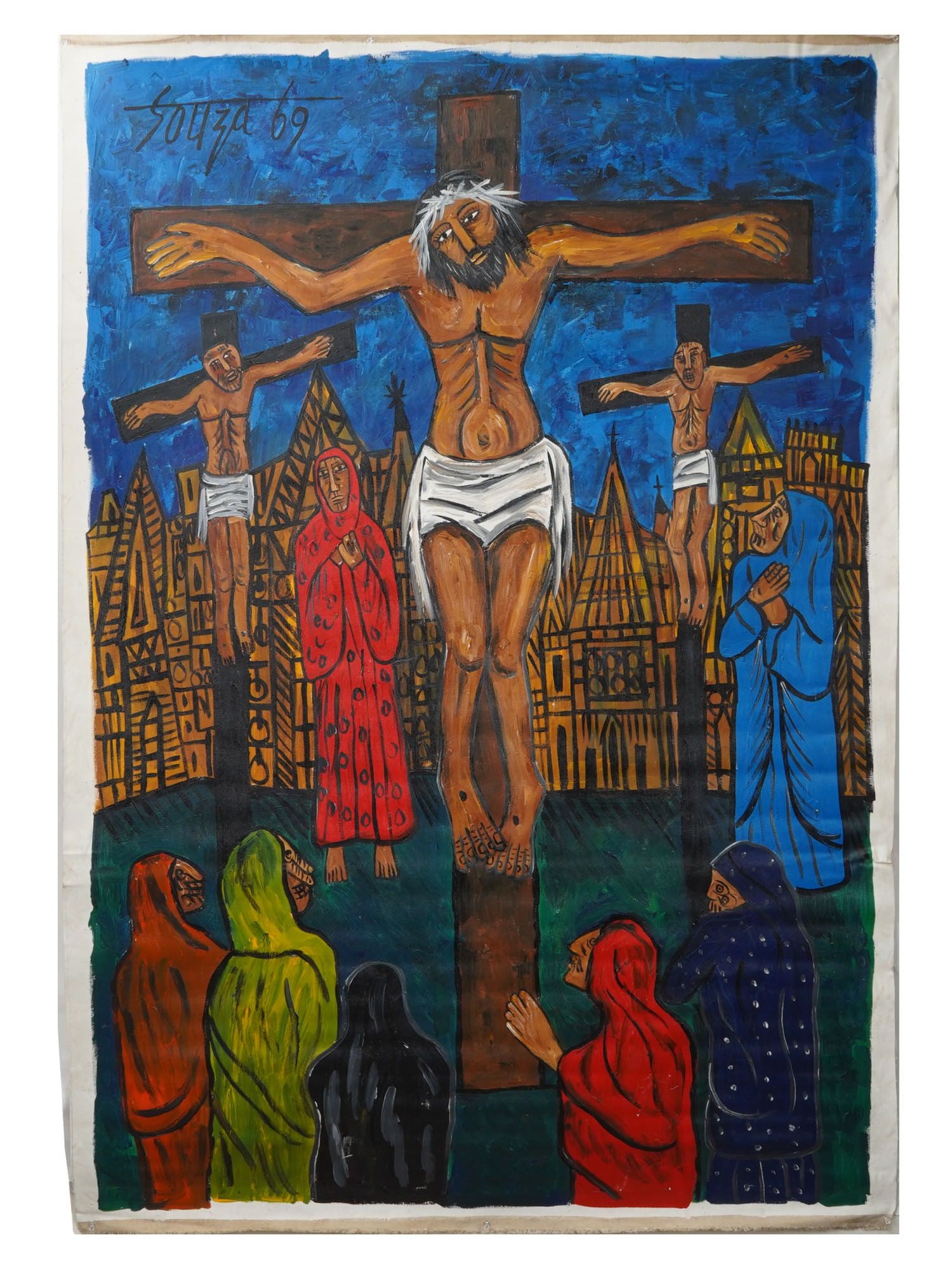 INDIAN ACRYLIC PAINTING SIGNED F N SOUZA W COA (1 of 5)