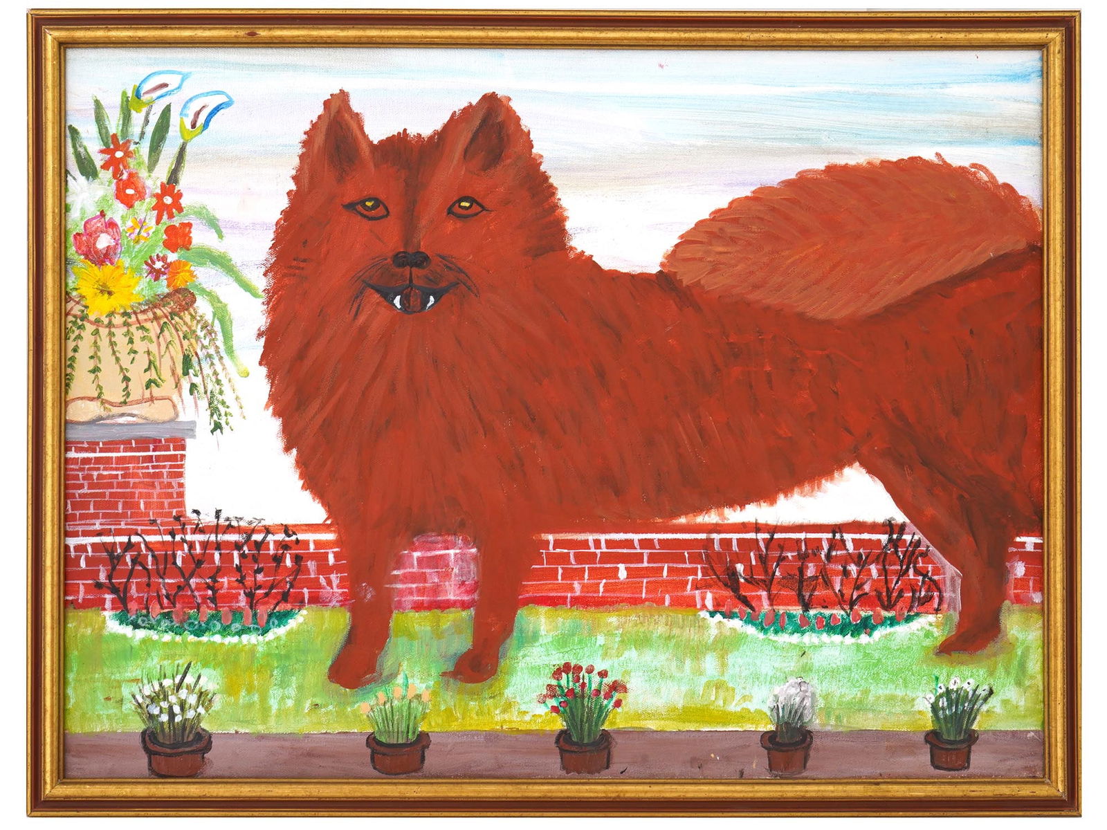 AMERICAN FOLK ART DOG ACRYLIC ON CANVAS PAINTING (1 of 8)