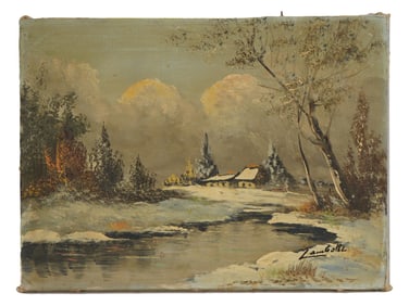 BELGIAN WINTER LANDSCAPE OIL PAINTING SIGNED