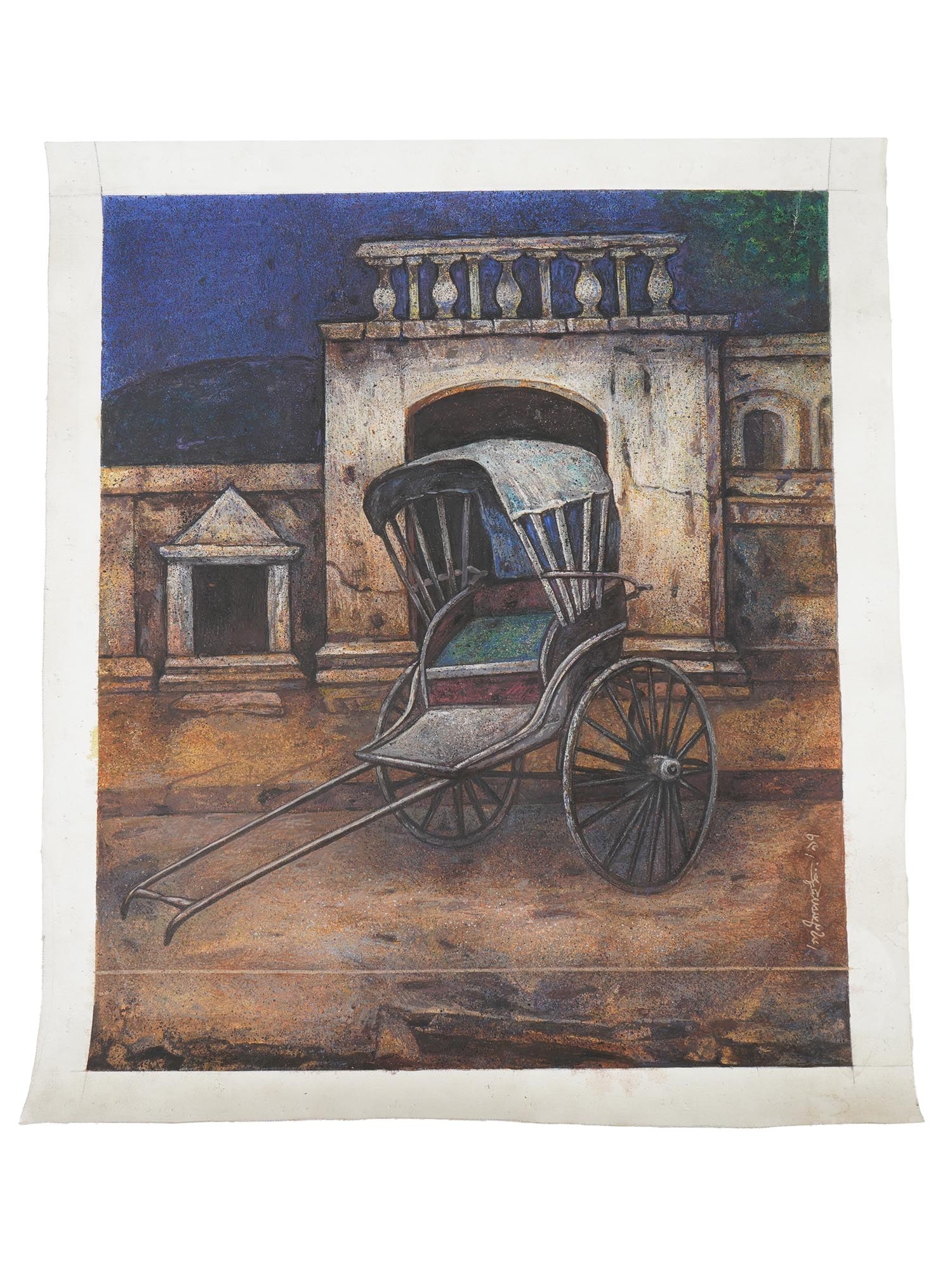 INDIAN TEMPERA PAINTING SIGNED GANESH PYNE WITH COA: Ganesh Pyne, Indian, 1937 to 2013, a tempera painting on canvas. Signed and dated, lower right. Completed with a Certificate of Authenticity from the artist, signed, inscribed and dated. Ganesh Pyne i