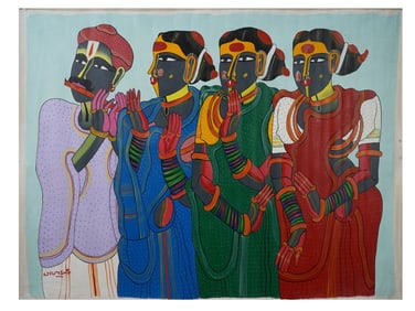 INDIAN ACRYLIC PAINTING SIGNED THOTA VAIKUNTAM W COA