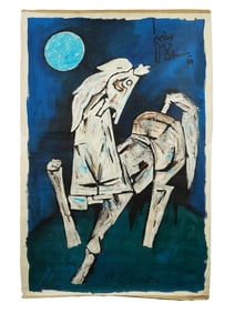 MID CENT INDIAN PAINTING SIGNED MAQBOOL FIDA HUSAIN