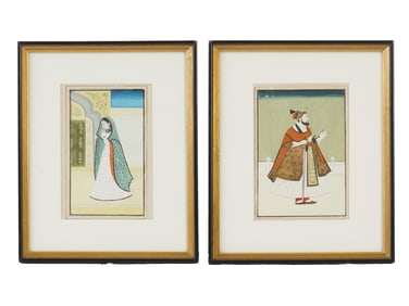 ANTIQUE INDIAN SCHOOL MINATURE PAINTINGS KING AND QUEEN