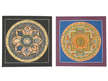 LOT OF BUDDHIST MANDALA THANGKA PAINTINGS ON FABRIC