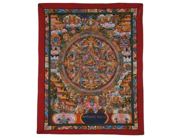 TIBETAN BUDDHIST THANGKA MANDALA PAINTING ON FABRIC