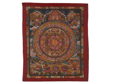 TIBETAN BUDDHIST THANGKA MANDALA PAINTING ON FABRIC