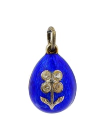 RUSSIAN GILT SILVER BLUE GUILLOCHE ENAMEL EGG PENDANT