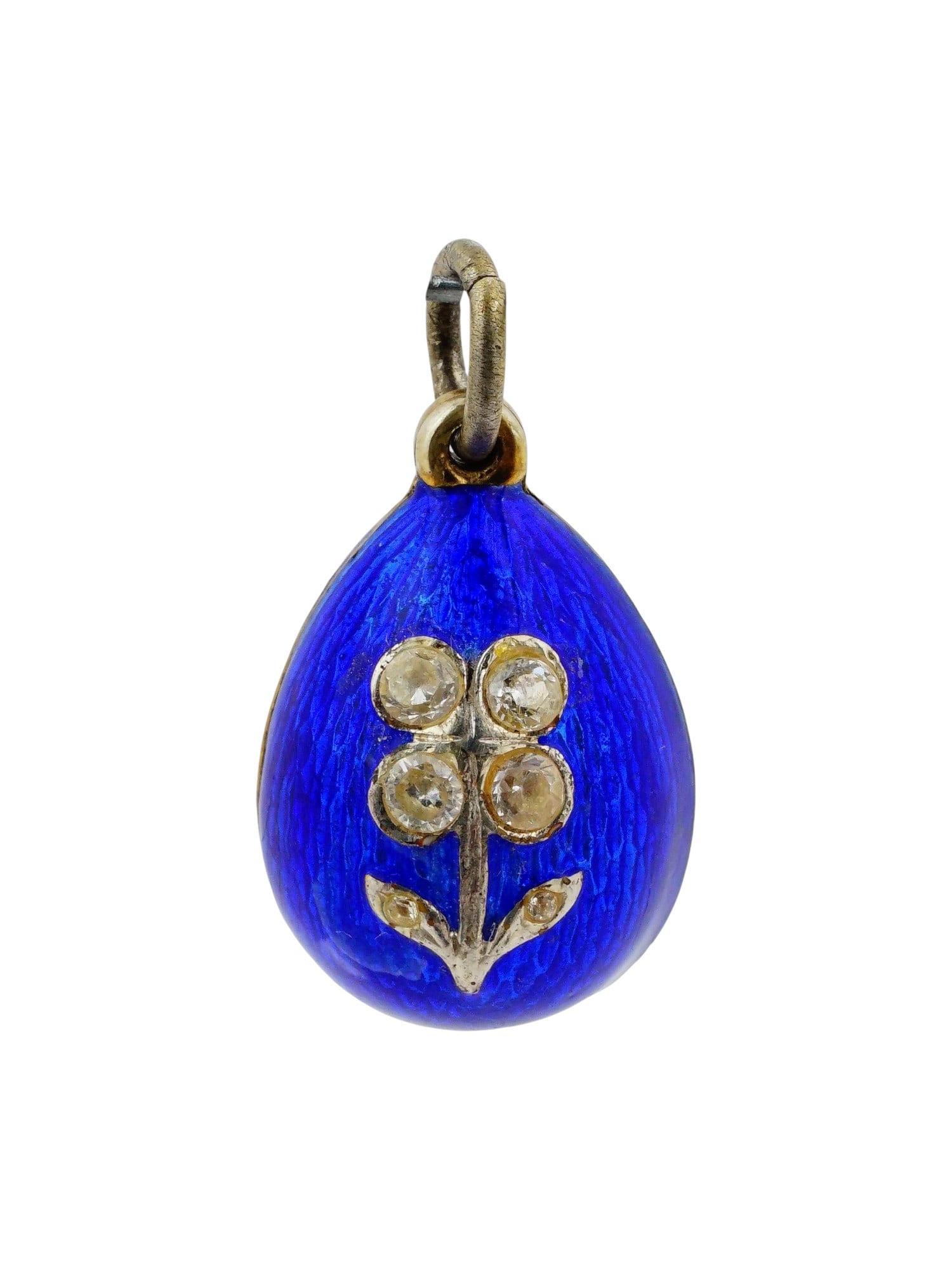 RUSSIAN GILT SILVER BLUE GUILLOCHE ENAMEL EGG PENDANT (1 of 8)