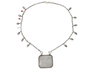 ANTIQUE HOLY LAND JUDAICA SILVER TALISMAN NECKLACE