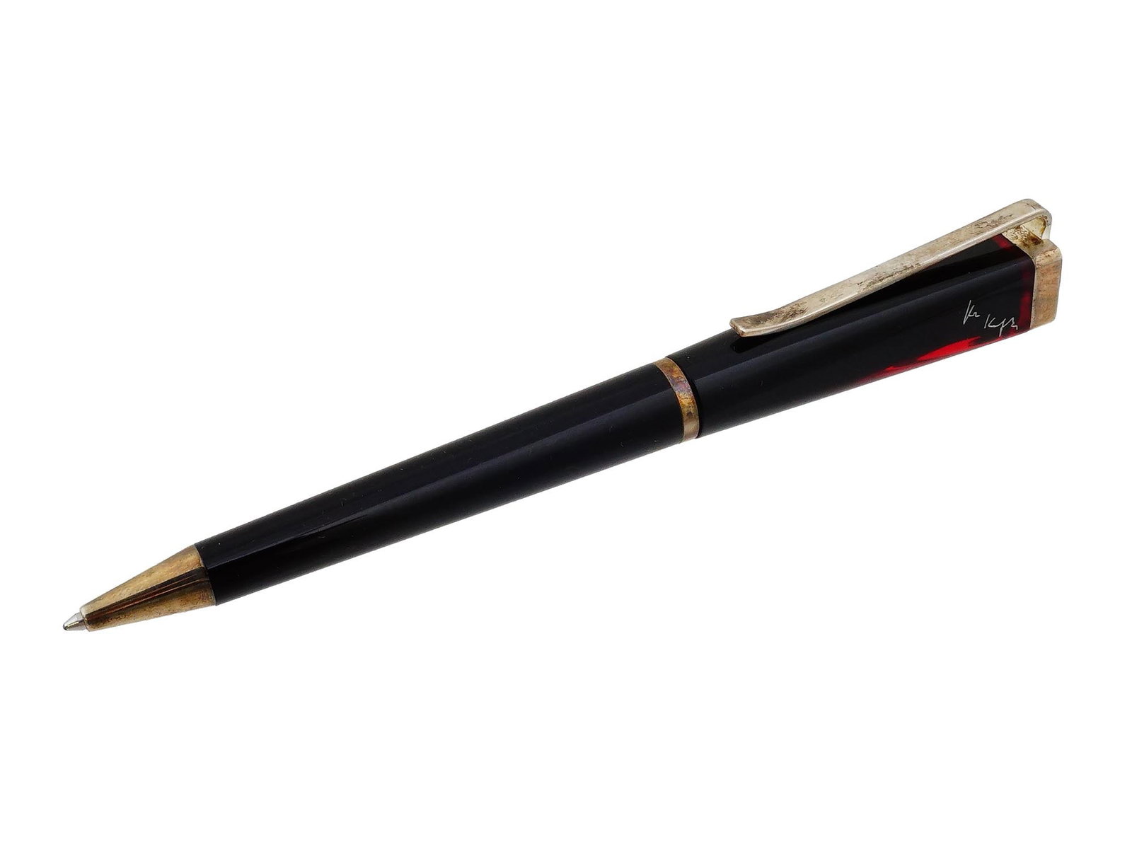 MONTBLANC WRITERS EDITION FRANZ KAFKA BALLPOINT PEN: A limited edition ballpoint pen by Montblanc. Writers Edition, 2004 Franz Kafka collection. Dark red and black precious resin body with a translucent effect. The cap is surmounted by the white star em