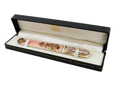 RUSSIAN ENAMEL SILVER GOLD DIAMONDS LETTER OPENER
