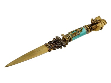 RUSSIAN GILT SILVER ENAMEL WITH DIAMONDS LETTER OPENER