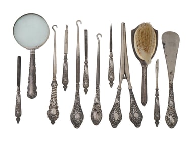 ANTIQUE ENGLISH STERLING SILVER LADIES VANITY TOOLS
