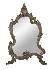VINTAGE ART NOUVEAU BRONZE TABLE MIRROR W STAND