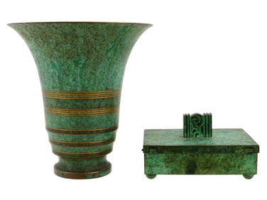 ANTIQUE ART DECO BRONZE BOX AND VASE BY CARL SORENSEN
