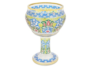 LARGE VINTAGE BOHEMIAN GLASS AND ENAMEL GOBLET