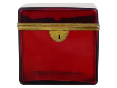 EUROPEAN RUBY RED GLASS BOX  W GILT BRASS FITTING
