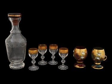 ANTIQUE MURANO CUPS CLAUDIA LIQUEUR GLASSES DECANTER