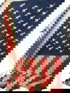 US AMERICAN FLAG WITH FOURTY FIVE STARS STAMPED: US American flag with 45 stars. The 45 star American flag was officially adopted on July 4, 1896, and became obsolete on July 3, 1908. It featured 45 stars, representing the 45 states in the Union at
