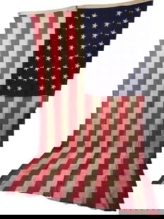 US AMERICAN FLAG WITH 38 STARS PATENTED IN 1870: US American flag with 38 stars with the patent date of 1870, which is marked on the flag binding. In 1877, one star was added, representing Colorado, bringing the total number of stars to 38. There we