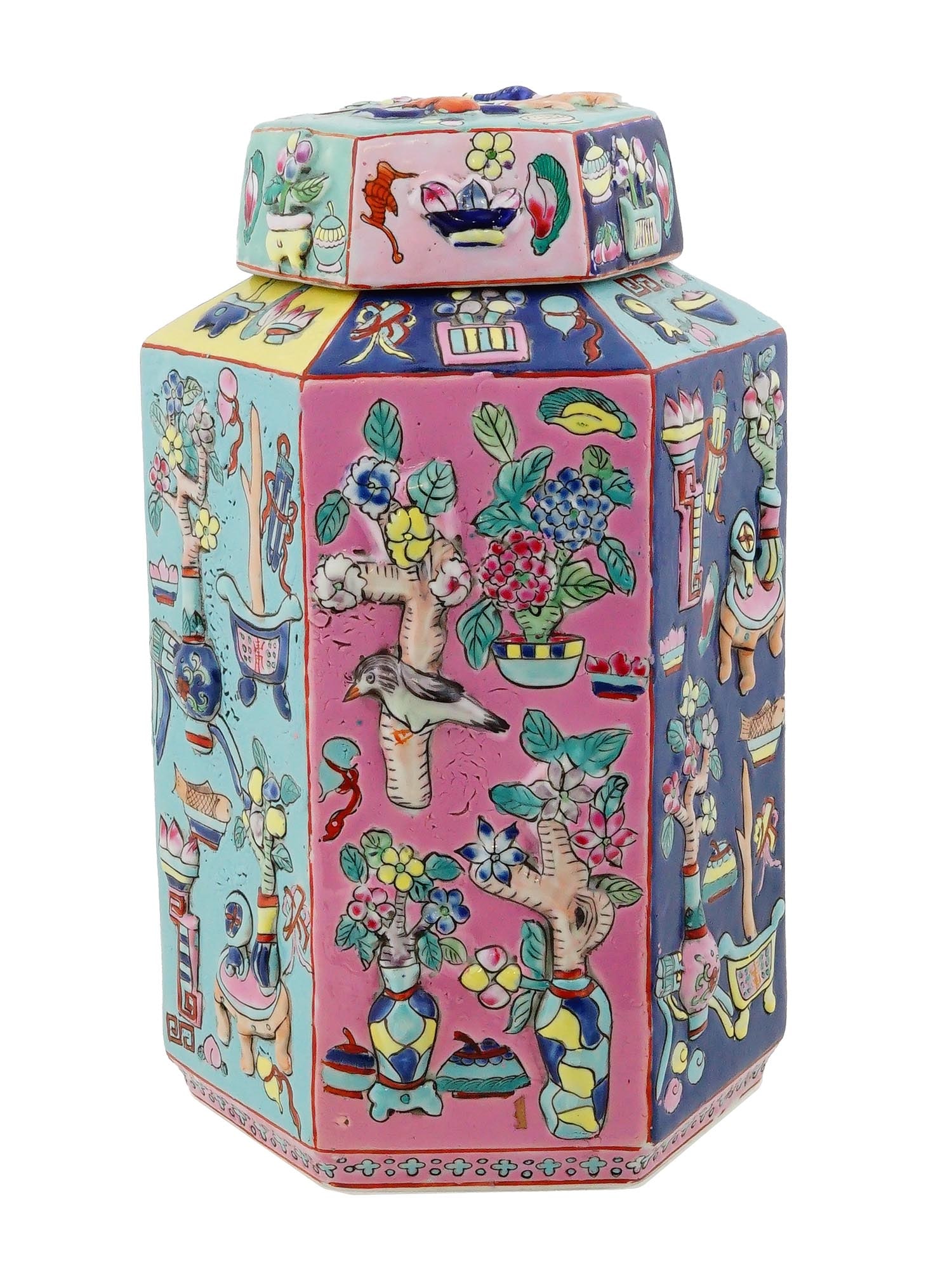 CHINESE HAND PAINTED HEXAGON PORCELAIN GINGER JAR (1 of 10)