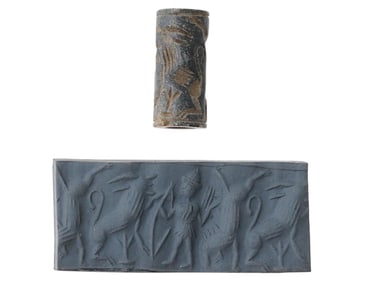 ANCIENT SUMERIAN CARVED STONE CYLINDER SEAL 2000 BC