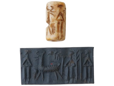 \ANCIENT SUMERIAN CARVED SHELL CYLINDER SEAL BEAD