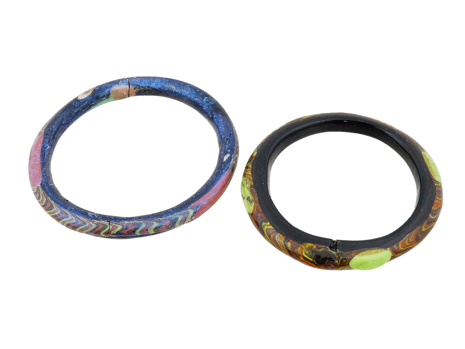 TWO ANCIENT ROMAN MULTICOLORED GLASS BRACELETS (1 of 8)